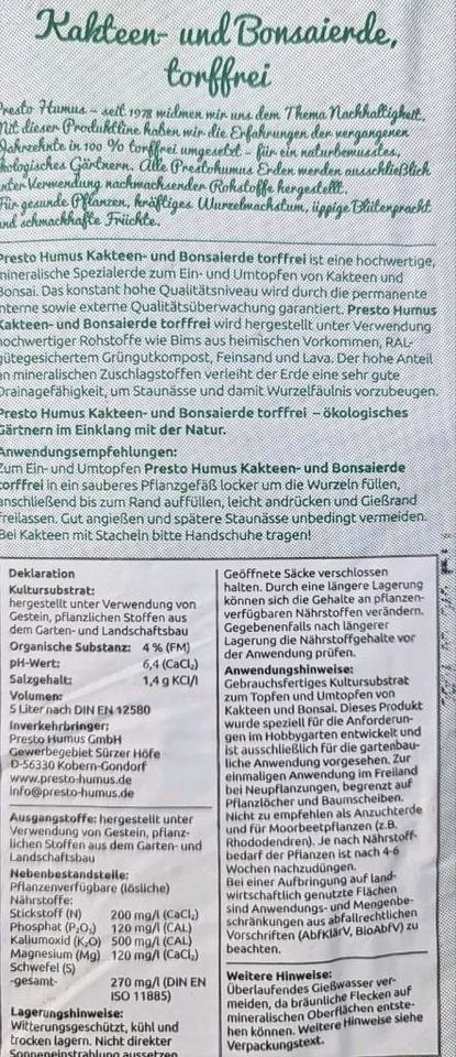 Qualitäts-Kakteen-Bonsaierde 5L in Himmighofen