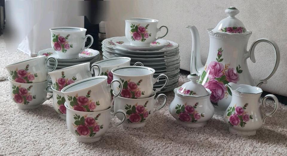 Bavaria Kaffeeservice "Mitterteich" rosa Rosen mit grünem Rand in Itzehoe