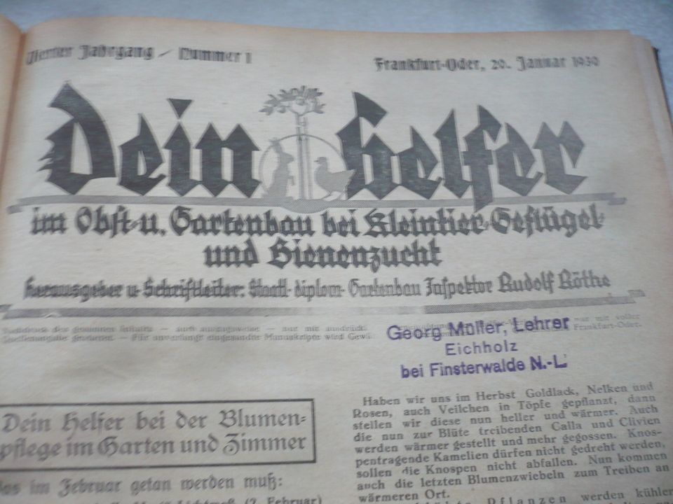 Zeitschriftensammlung-Dein Helfer im Obst-und Gartenbau von 1930 in Stuttgart