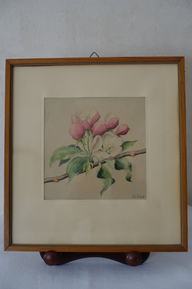 Aquarellbild "Kirschblüte" 1920er Jahre Holzrahmen in Dreieich