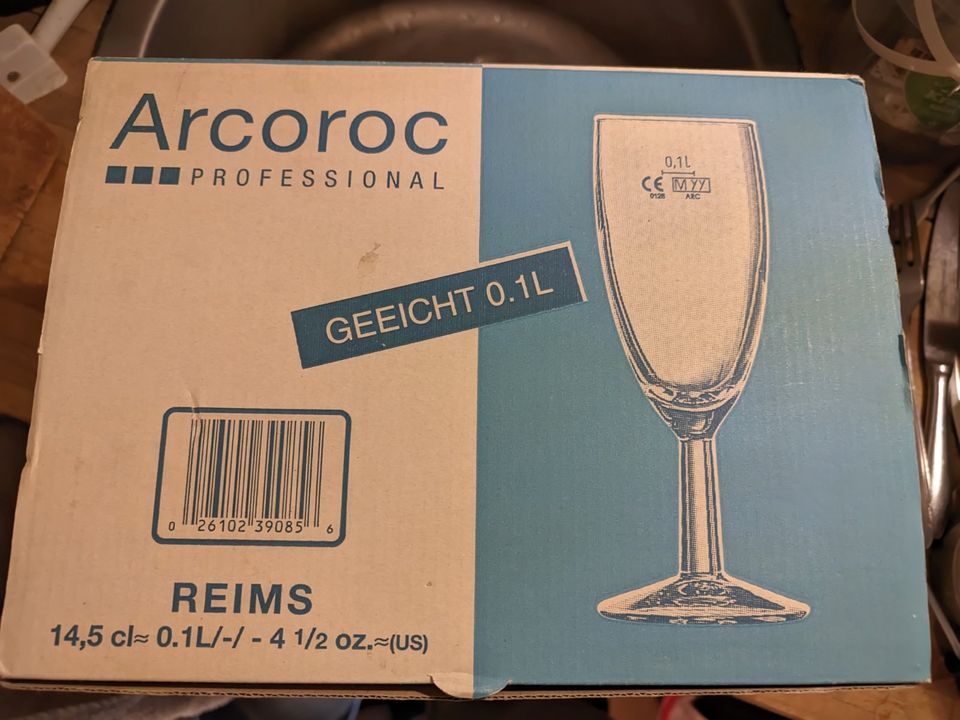 12x Sektglas, geeicht 100ml 0.1l, Arcoroc REIMS J12281 Sektkelch in Köln