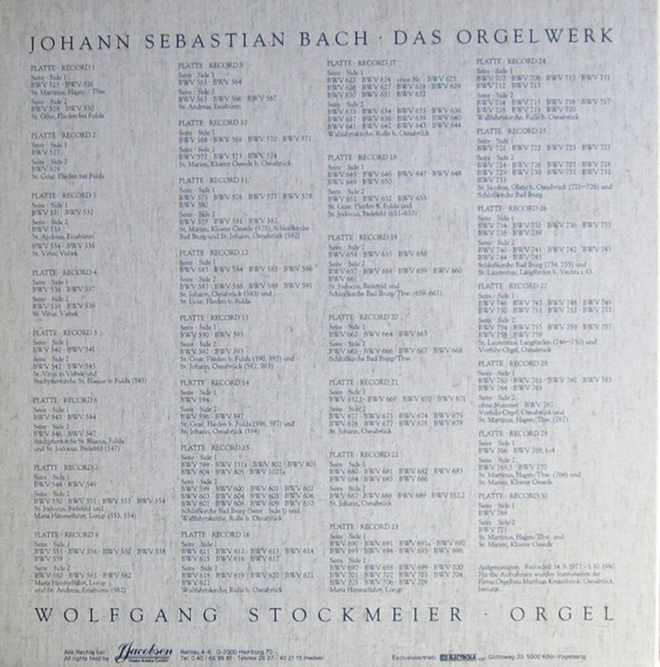 J.S. Bach Orgelwerk Gesamtaufnahme. Wolfgang Stockmeier 30 LP Box in Taunusstein