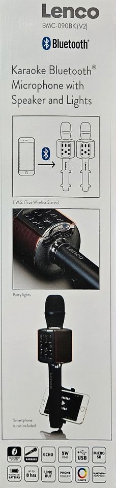 LENCO BMC-090 Karaoke-Mikrofon (Bluetooth, Lichteffekte, Akku, US in Papenburg