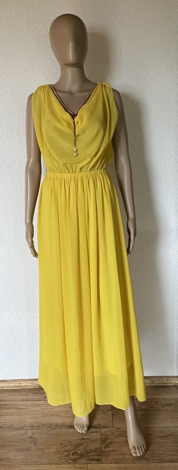 Maxikleid Abendkleid gelb gold Perlen | Gr. S 36 NEU in Waltenhofen