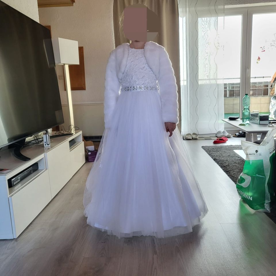 Hochwertiges Kommunionkleid mit Reifrock und Pelz-Bolero in Kelsterbach