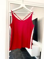 Top Bluse Oberteil Shirt Rot Weiß Chiffon Streifen Schulterfrei Hessen - Burghaun Vorschau