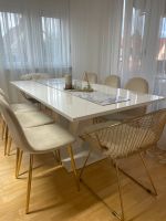 Esstisch weiß hochglanz 180cm ausziehbar 220, 8 Stühle Beige/Gold Hessen - Hanau Vorschau