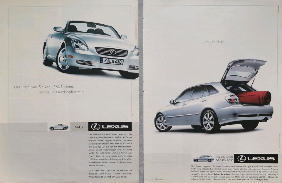 Lexus Reklame Werbung Berichte SC 430 RX 300 IS 200 GS 300 in Hanau
