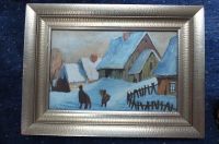 Aquarell Bild abstrakt - Winter Dorf Kinder - signiert Wekerle Hessen - Stadtallendorf Vorschau