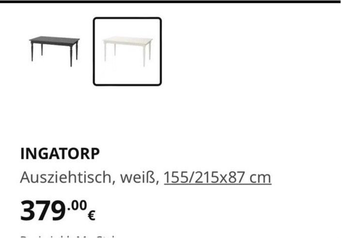 Ikea Tisch Ingatorp + 4 Stühle weiß schön in Bad Oldesloe