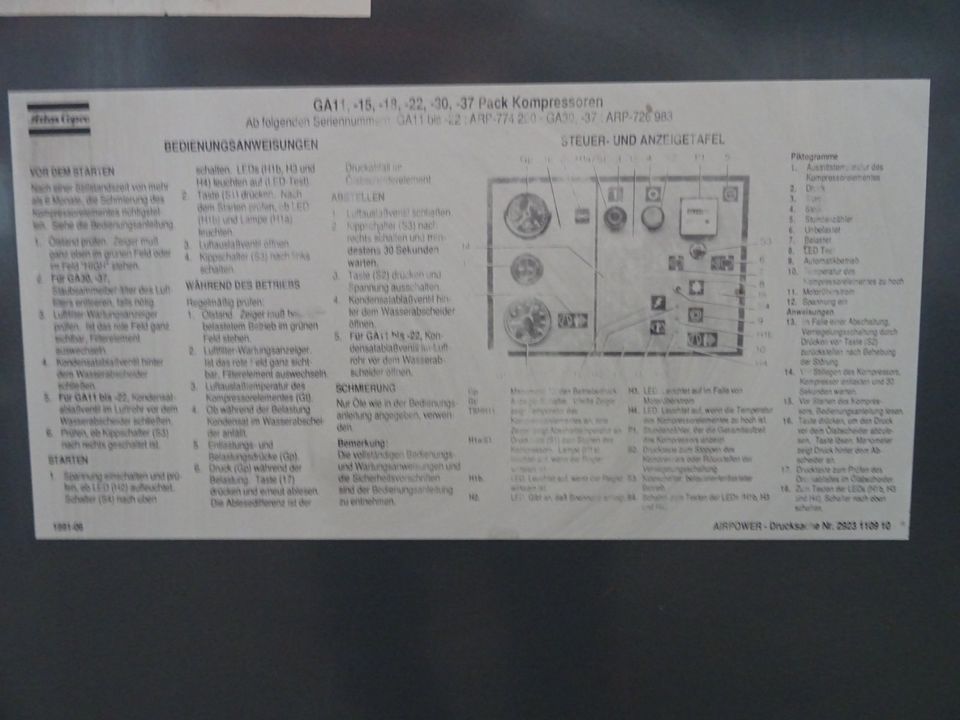 Kompressor Atlas Copco Typ GA11P Bj. 1993 in Tacherting