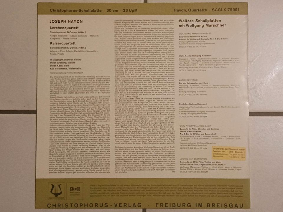 Klassik-LP "Joseph Haydn - Kaiserquartett und Lerchenquartett" in Edewecht