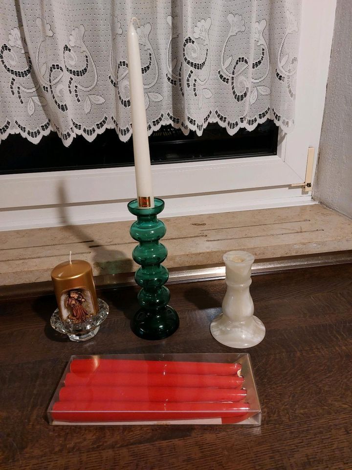 3 alte Kerzenständer Glas Marmor und Kerzen Stabkerzen Kerze mit in Penzberg