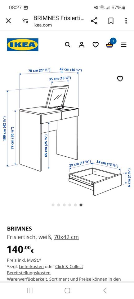 Brimnes Schminktisch/Schreibtisch - Ikea in Stockstadt a. Main