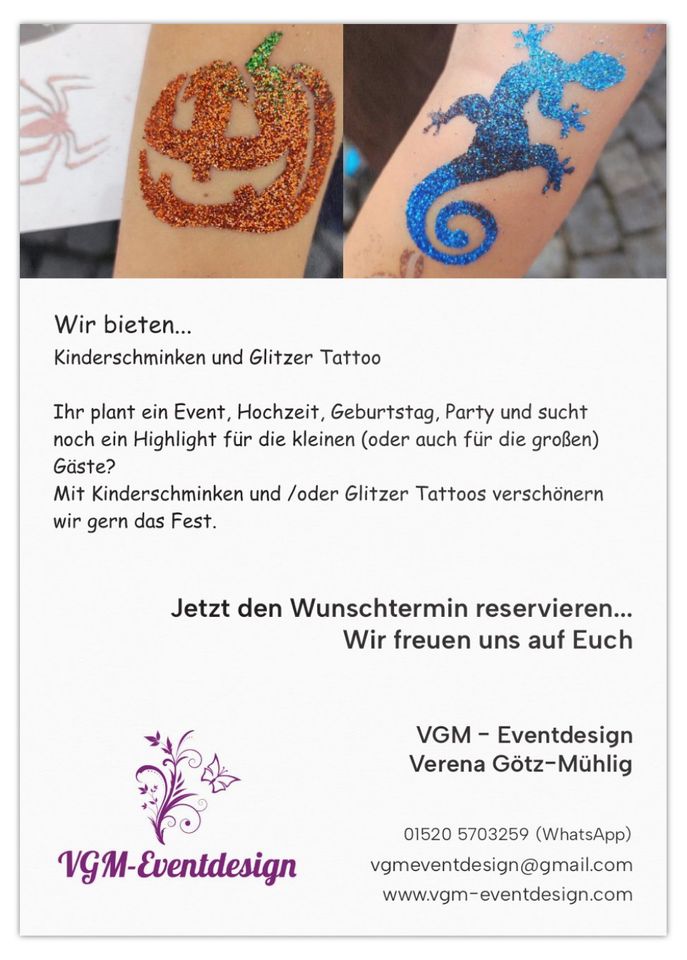 Glitzer-Tattoo, Kinderschminken in Waiblingen