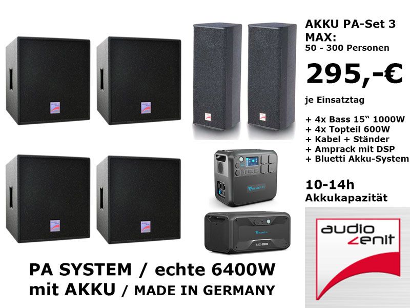 AKKU OPEN AIR PA ANLAGE SET 4  ►MIETEN VERLEIH KATALOG: ✅ SOUNDBOKS ✅ MUSIKANLAGE ✅ PIONEER DJ CONTROLLER ✅ POWERSTATIONS ✅ SOLARGENERATOR ✅ STROMGENERATOR ✅ NEBELMACHINE ✅ HAZER ✅ AKKU-NEBELMASCHINEN in Berlin