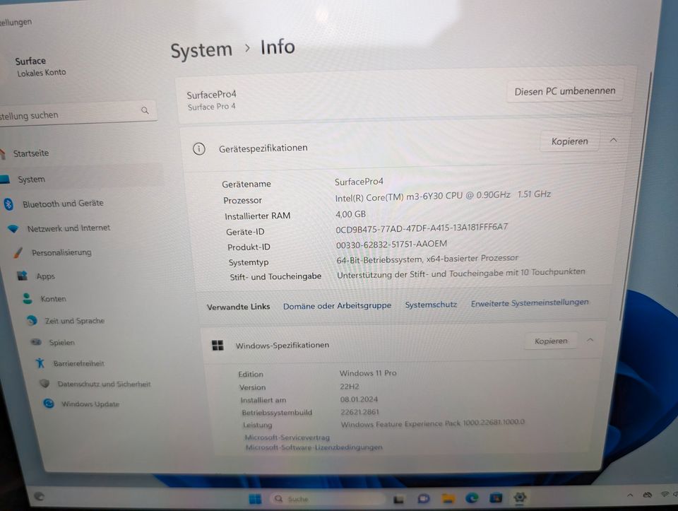 Microsoft Surface Pro4 m3 4GB RAM 128GB SSD Win 11 + Type Cover in Hagen