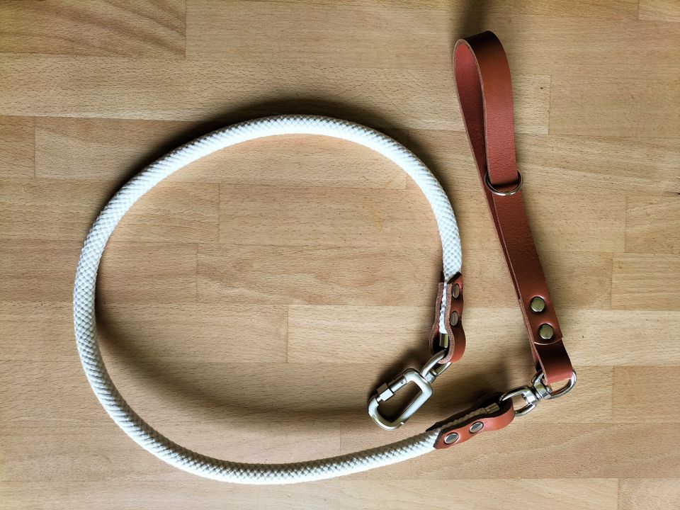 Hundeleine Kurzführer Hund Cognac/Creme 120cm Baumwolle+Leder NEU in Dresden