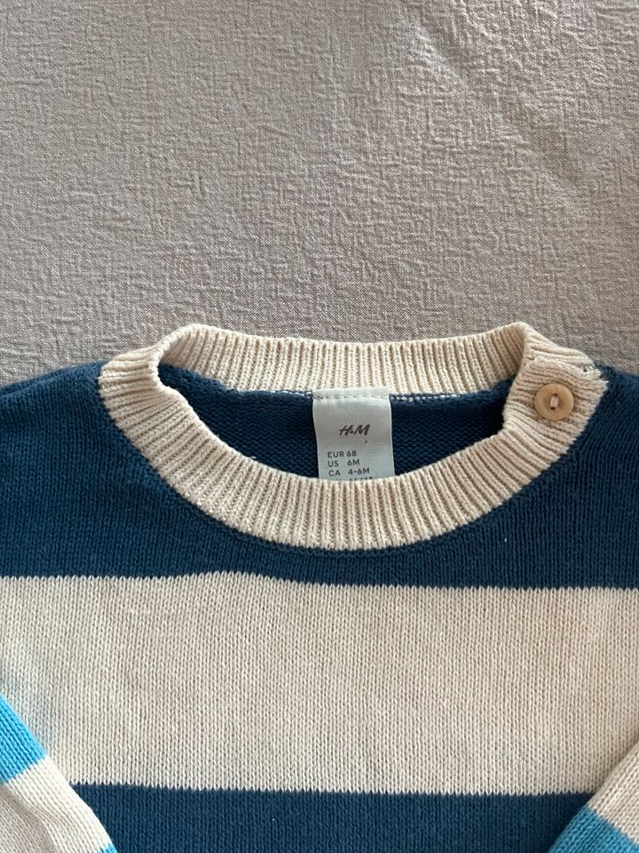 Strickpullover 100% Baumwolle in Creme / Blau | Größe 68 in Düsseldorf