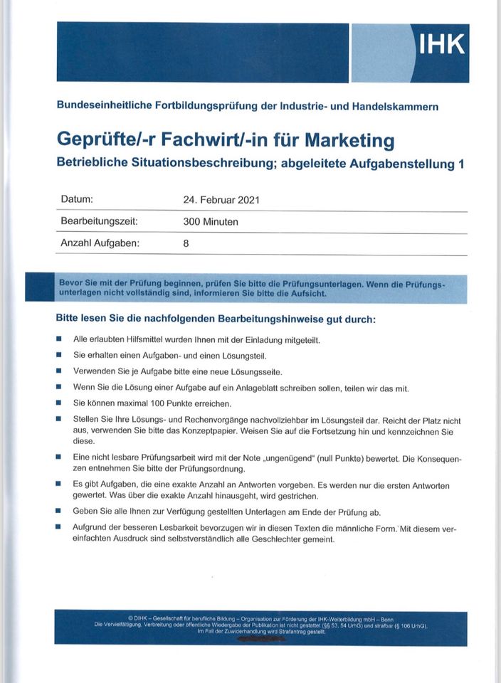 Prüfungen Geprüfte/-r Fachwirt/-in für Marketing in Dillingen (Saar)