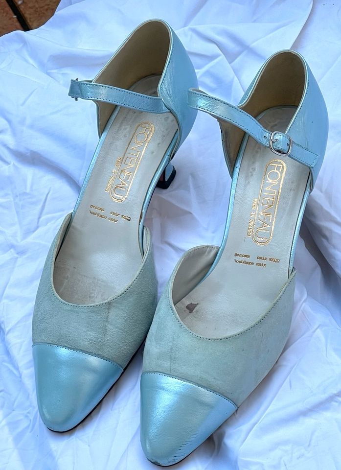 Fonteneau Pumps Mary Jane Gr.39 Metallic Hellblau Leder in Schwetzingen