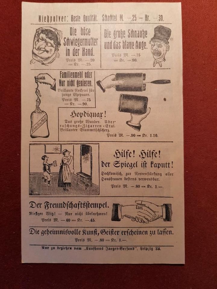 Scherzartikel  Kaufhaus Jaeger-Versand Anzeige Katalog 1911 in Leonberg