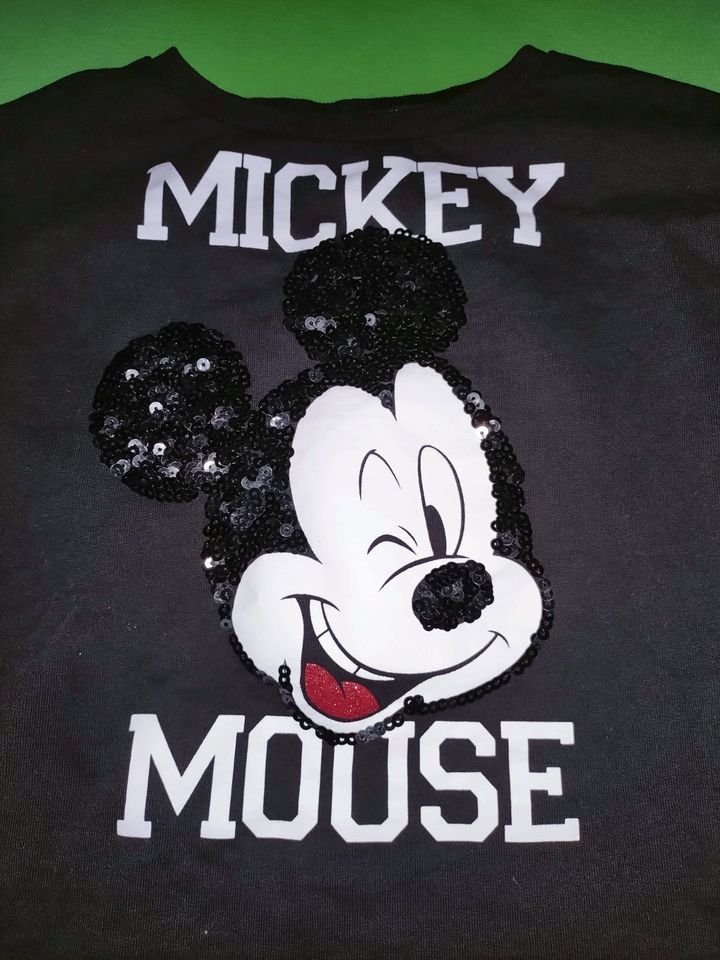 Pullover Kurzpulli Pailletten Mickey Mouse Gr 134 140 Micky Maus in Jesenwang