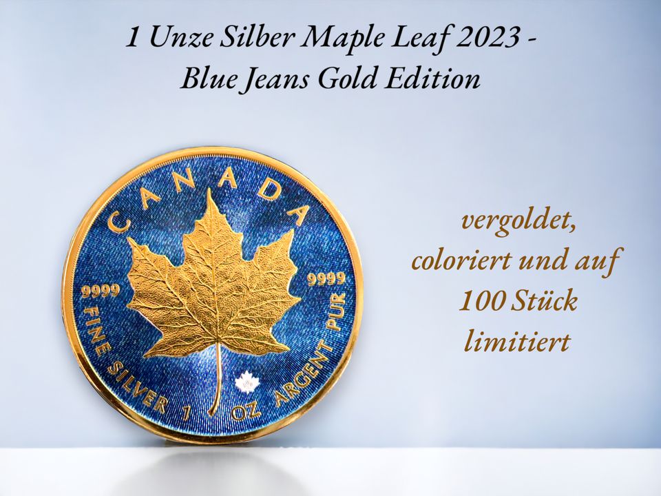 1 Unze (oz) Silber Maple Leaf 2023 Blue Jeans Gold Edition in Wittingen