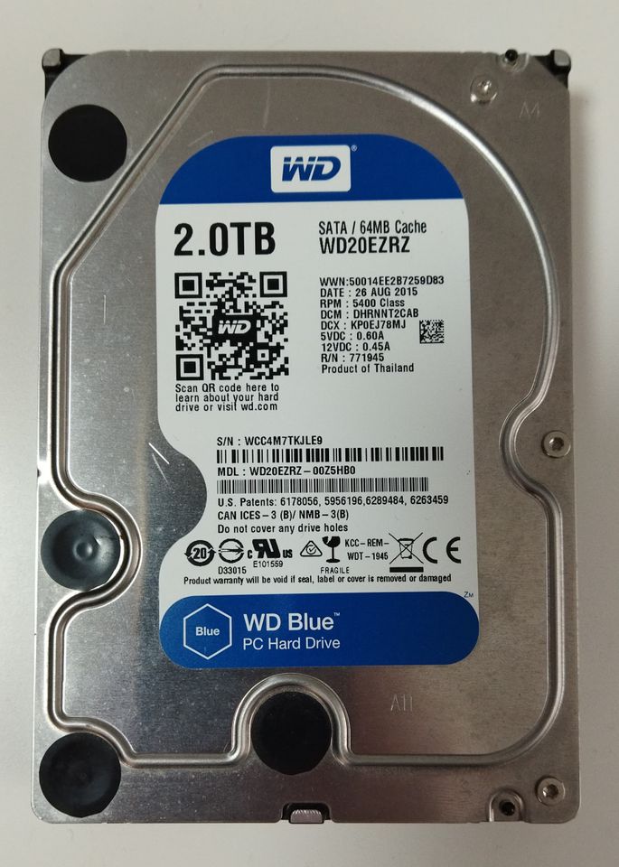 WD Blue 2TB SATA Festplatte 3,5" 2000GB Western Digital WD20EZRZ in Rheinstetten