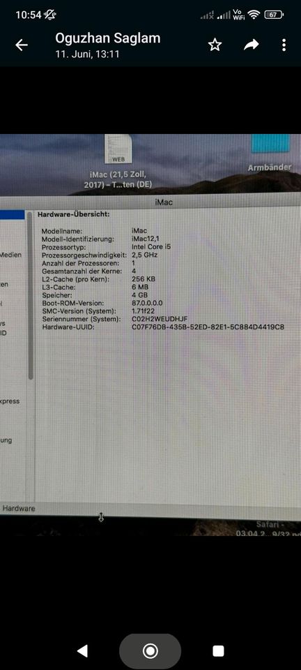 Apple IMac 2011 / 21,5" 2,5 GHz 4 GB RAM / 500 GB Festplatte in Singen