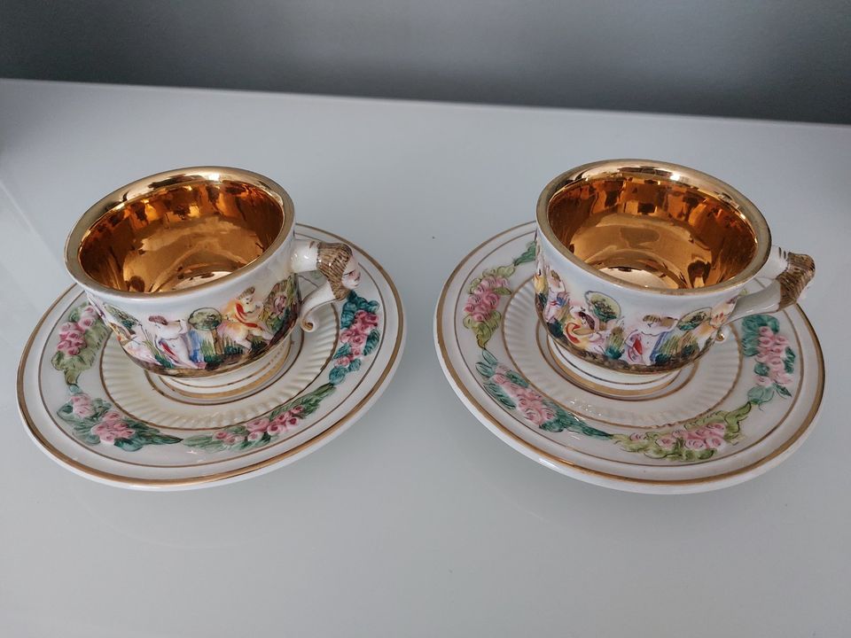 Vintage M.A.S. R. Capodimonte Italy 2 x Tassen mit Untertassen in Nackenheim