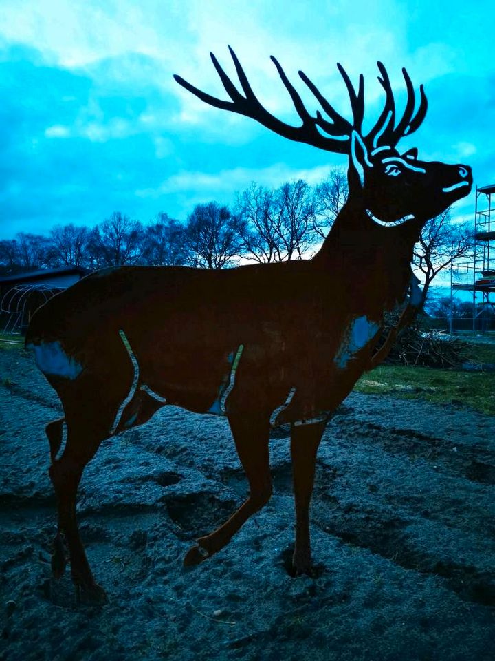 Edelrost Hirsch Aufschauend XL Garten Dekoration Jagd Jäger in Lastrup