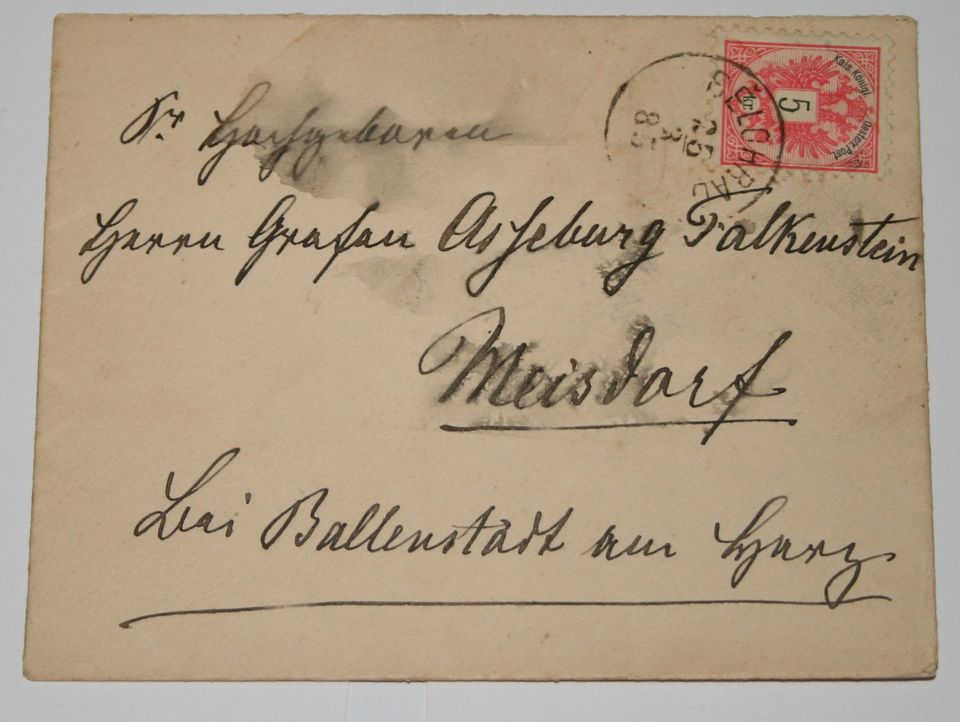 Brief an den Grafen Falkenstein in Meisdorf  1885 in Staßfurt