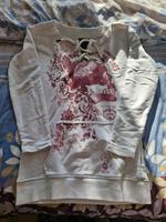 Yakuza Sweatshirt Pullover Long schulterfrei weiß Gr. M 38 Brandenburg - Schönefeld Vorschau