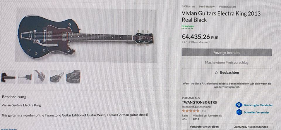 Rarität - VIVIAN GUITARS ELECTRA KING (Twangtone Guitar Edition in Balingen