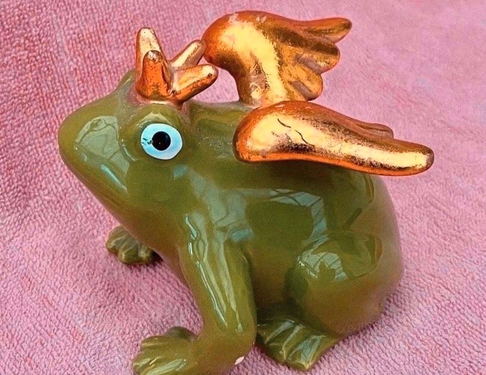 Vintage Froschkönig Keramik-Figur Grün/Gold - 9 cm in Castrop-Rauxel