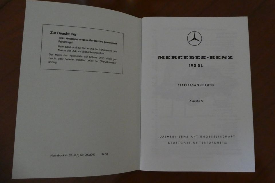Mercedes 190 SL Betriebsanleitung in Memmingen