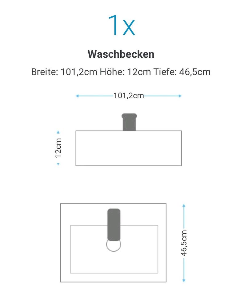 Badmöbel 100, Anthrazit Matt Lackiert, Keramik Waschbecken in Herne