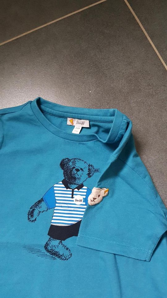 Steiff Tshirt Gr. 110 blau mit Bär Kinder in Freisen