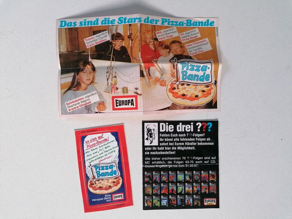 Drei Fragezeichen Pizza Bande Mc Kassette Flyer Werbung Europa Hö in Celle