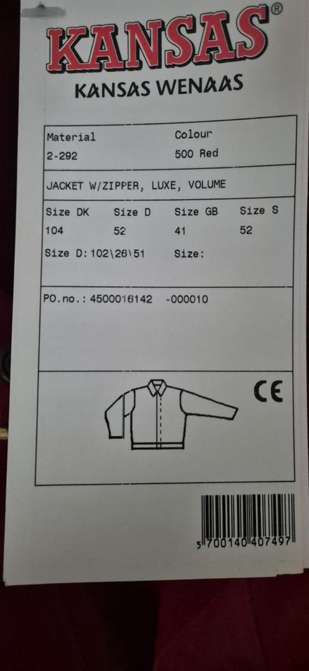 Kansas Wenaas Arbeitsjacke neu mit Etiket, rot Größe 52 in Seesen