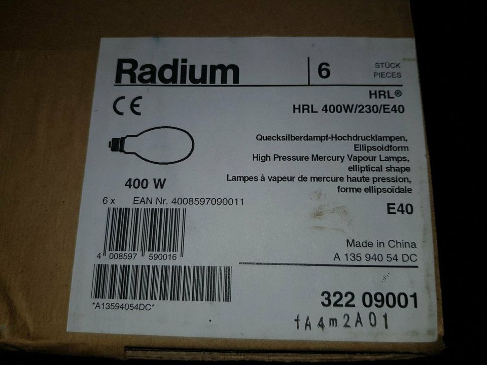 NEU Radium HRL 400W E40 Quecksilberdampf Hochdrucklampe Glühbirne in Burkhardtsdorf