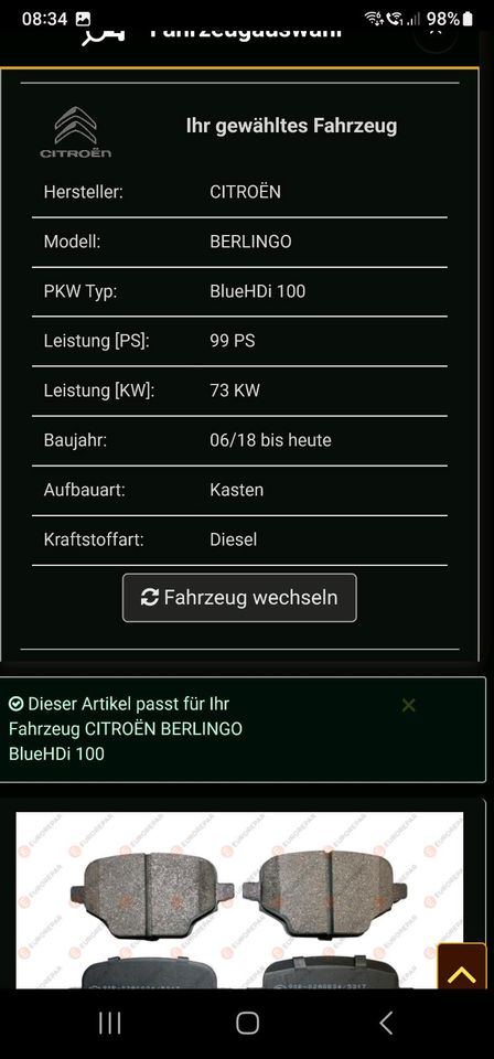 Citroen Berlingo Bremsbeläge hinten 1689800480 ab Bj 2018 in München