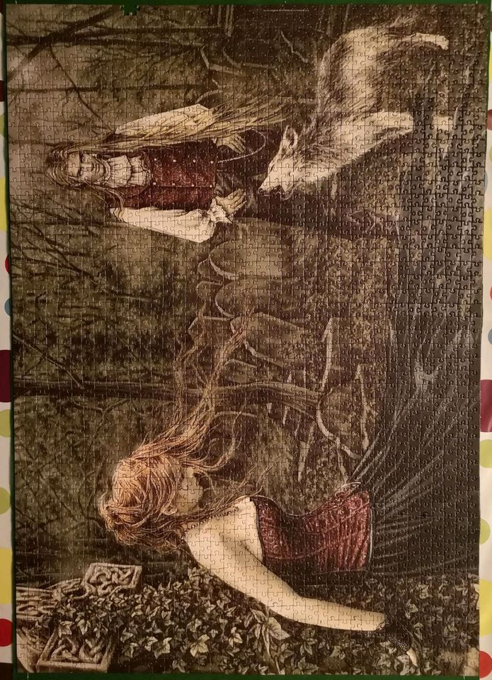 Puzzle, mystisch, Frau und Mann mit Wolf, Waldfriedhof, 2000 in Wiehl