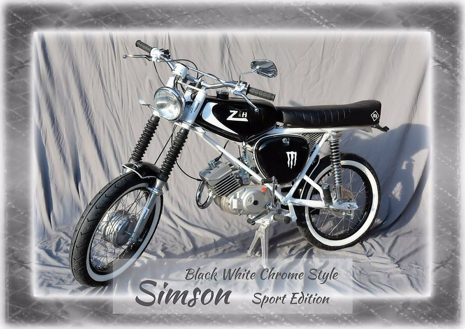 Simson S51 - NEUAUFBAU - Sport Edition - Black White Chrome Style in Wiehe