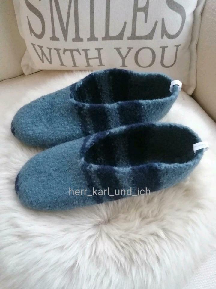 Puschen, Hausschuhe, Hüttenschuhe, #handgestrickt, 40/41, blau in Kröv