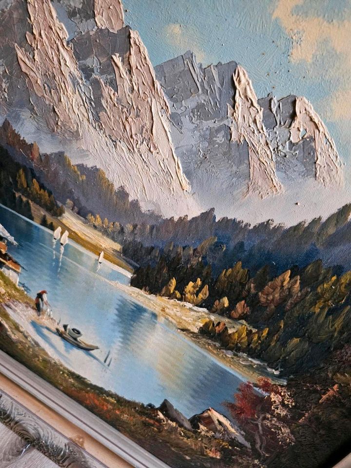 Antikes Gemälde Ölgemälde Landschaft  Bergen vermutlich Bach  ? in Lindern (Oldenburg)