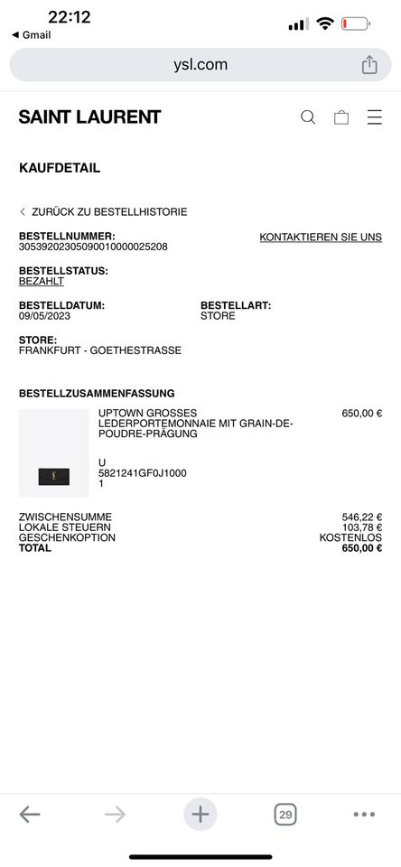portemonnaie Yves Saint Laurent original in Frankfurt am Main