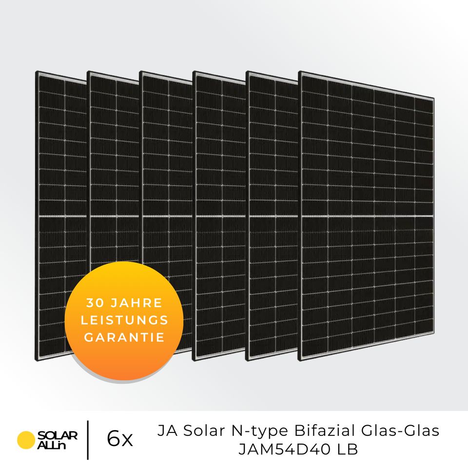 SOLAR ALLin Balkonkraftwerk Mit Speicher 5kWh | 6x JA Solar Bifazial Module 2640Wp | Afore Hybrid Wechselrichter 2000W | App & WiFi in Würselen