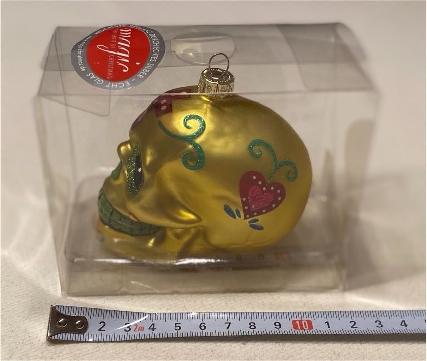 Weihnachtsbaumschmuck * Skull Totenkopf Glas 9cm goldfarben in München